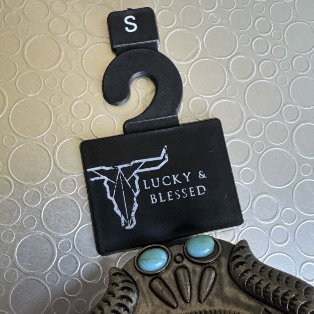 NWT Lucky & Blessed Turquoise Concho Tool Leather Belt - S Runs Bigger Dust Bag - Picture 11 of 14